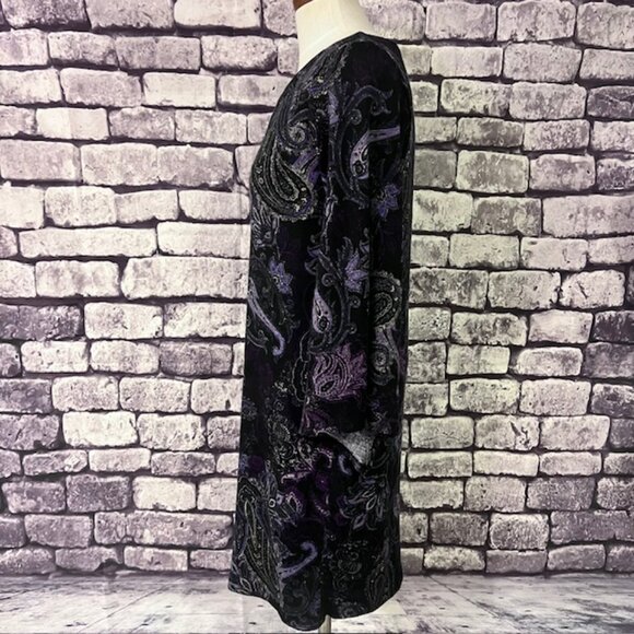 Emma & Michele Black & Purple Paisley Long Sleeve Dress Size M - Picture 3 of 8